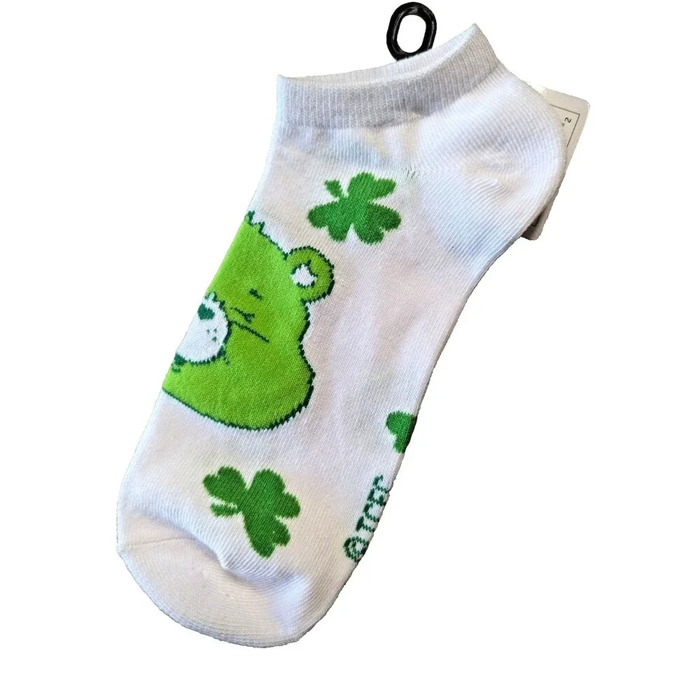 Care Bears Good Luck Bear Socks Size 4-10 Green No-Show St. Patrick's Day Clover